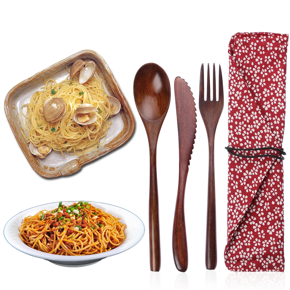 Träbestickset med sked, gaffel och kniv – återanvändbart med väska 3 Träbestickset med sked, gaffel och kniv – återanvändbart med väska - Bild 3