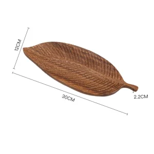 1 st bladformad träbricka med handtag – perfekt för frukost, desserter och bröd, vintage dekorativ bricka