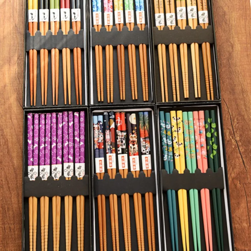 5-pars trä-ätpinnar med non-slip design – japansk-inspirerad stil 5 5-pars trä-ätpinnar med non-slip design – japansk-inspirerad stil - Bild 5