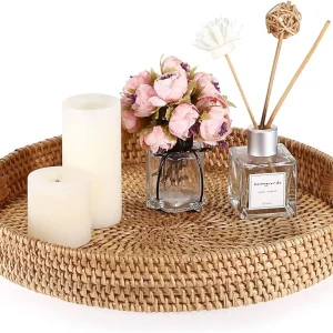 Alternative view of Rund serveringsbräda i naturlig rattan – vävd bricka för kök och bordsliv