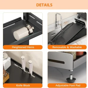 3-nivå kryddförvaring för bänken – justerbar metallhylla för kök, svart