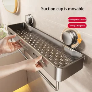 Sugkoppsmonterad väggförvaringshylla för badrum – hörnmontering utan borr