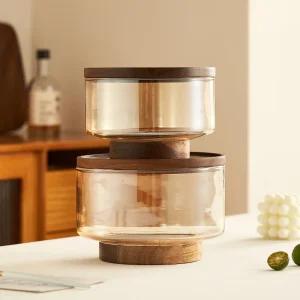 Fruktfat av akaciaträ och glas med hög fot – salladsskål och serveringsfat 21 Fruktfat av akaciaträ och glas med hög fot – salladsskål och serveringsfat