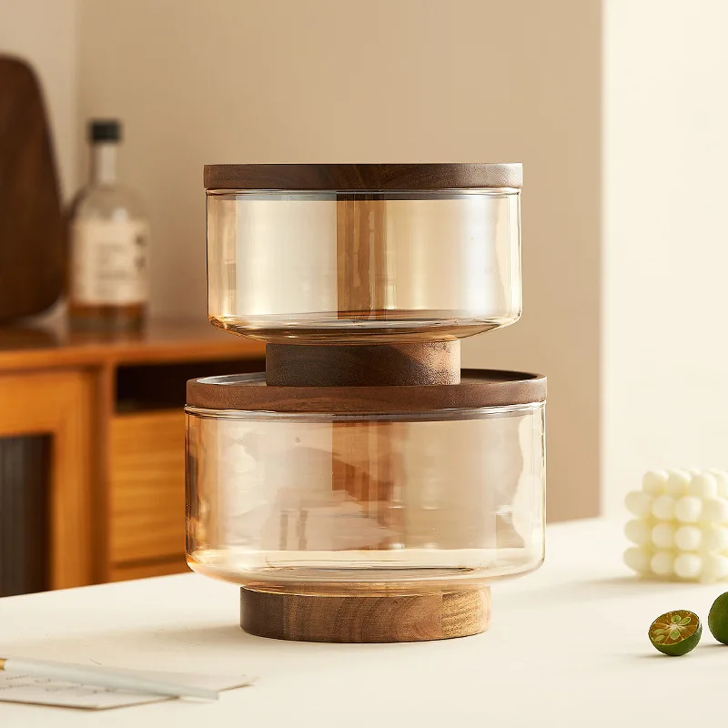 Fruktfat av akaciaträ och glas med hög fot – salladsskål och serveringsfat 4 Fruktfat av akaciaträ och glas med hög fot – salladsskål och serveringsfat - Bild 4