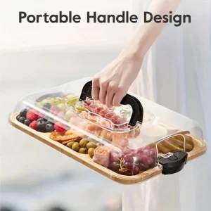 Portabel bambu-charcuteribräda med säkert snap-on akryllock (återvunnet trä)