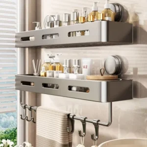 Alternative view of Sugkoppsmonterad väggförvaringshylla för badrum – hörnmontering utan borr