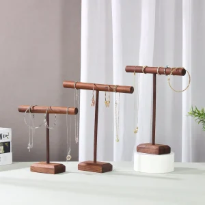 Trä Smyckesdisplay med T-stänger – Tre Fristående Armbandsställ 12 Trä Smyckesdisplay med T-stänger – Tre Fristående Armbandsställ