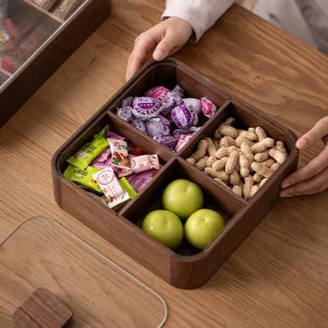 Fruktfat i svart valnöt med lock och fyra fack – ny kinesisk stil 11 Fruktfat i svart valnöt med lock och fyra fack – ny kinesisk stil