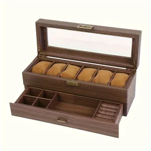 6-fack dubbelvånings antik klock- och smyckesförvaringslåda
