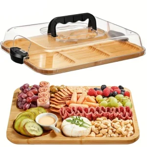 Portabel bambu-charcuteribräda med säkert snap-on akryllock (återvunnet trä)