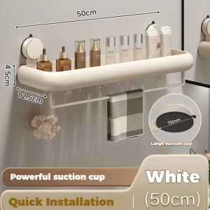 Sugkoppsbaserad badrumshylla utan borr – väggmonterad aluminiumhylla för badrum och mer
