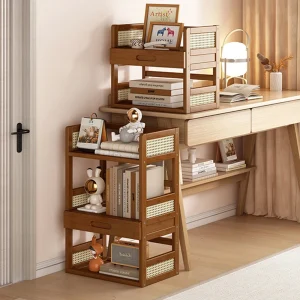 Alternative view of Flerfunktionell förvaringshylla för kontor och hem – enkel flerlagers bokhylla i trä (retro stil)