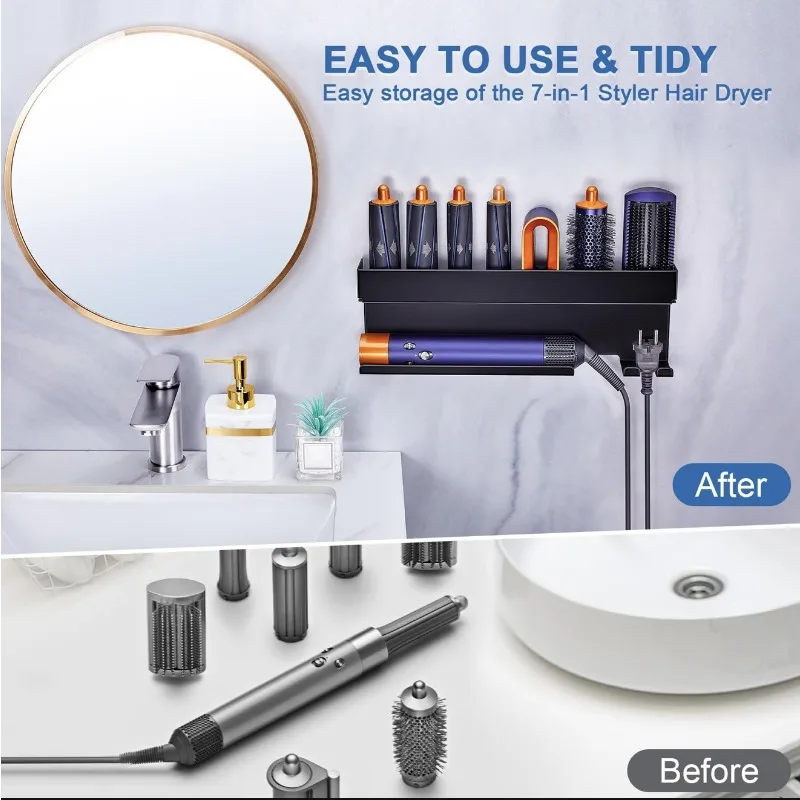 Väggmonterad hårverktygsförvaring utan borr – metallhållare för locktång och hårfön 4 Väggmonterad hårverktygsförvaring utan borr – metallhållare för locktång och hårfön - Bild 4