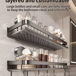 Alternative view of Sugkoppsmonterad badrumsförvaring i aluminium – väggmonterad hylla