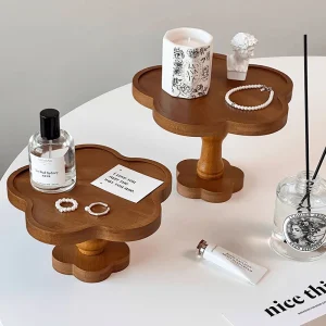 Fransk vintagestil spetsmönstrad träbricka – hög bricka för doftljus och dekor