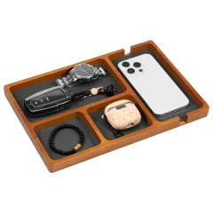 Skrivbordstråg i massiv trä med läderinlägg – fyra fack