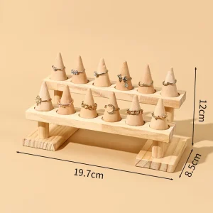Träkonisk ringdisplayhållare – Smyckesdisplay med träbas