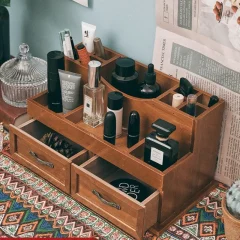 Skrivbordsorganisator – multifunktionell förvaringslåda i trä för pennor och kosmetika