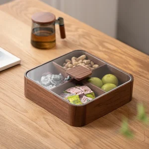 Alternative view of Fruktfat i svart valnöt med lock och fyra fack – ny kinesisk stil