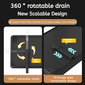 Diskställ i tjockt kolstål med justerbar tvånivådesign och avloppsbräda över diskhon