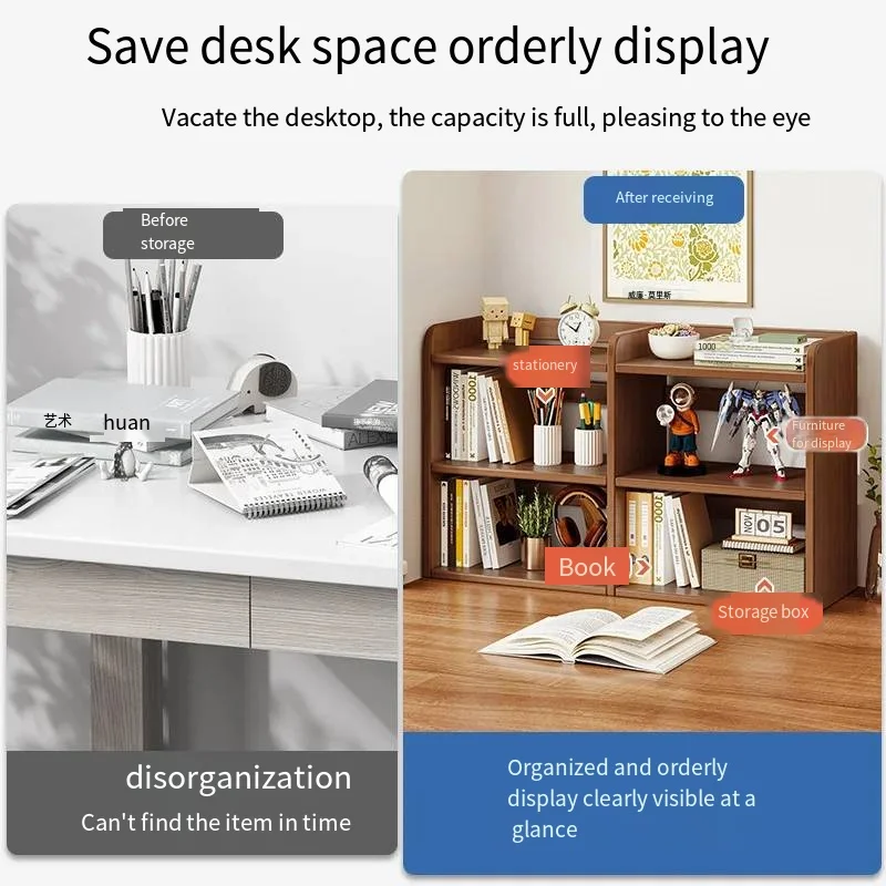 Enkel flervånings bokhylla med förvaringsbord i trä 3 Enkel flervånings bokhylla med förvaringsbord i trä - Bild 3