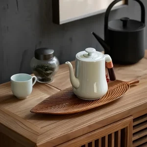 Alternative view of 1 st bladformad träbricka med handtag – perfekt för frukost, desserter och bröd, vintage dekorativ bricka