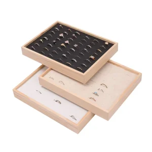 Träförvaringsbricka för 48 ringar – Smyckesdisplay och förvaring, 24×18 cm