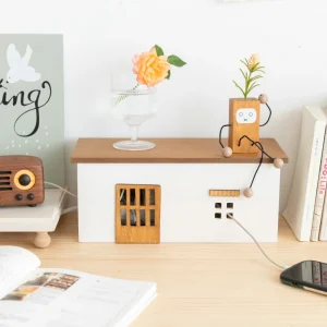 Träbaserad kabelorganisator för skrivbord – två storlekar