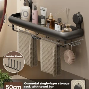Sugkoppsbaserad badrumshylla utan borr – väggmonterad aluminiumhylla för badrum och mer