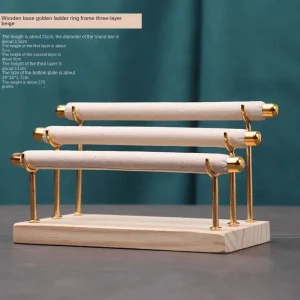 Flerskikts ringdisplayställ i massivt trä med avtagbar metallspong-stav ringhållare 24 Flerskikts ringdisplayställ i massivt trä med avtagbar metallspong-stav ringhållare