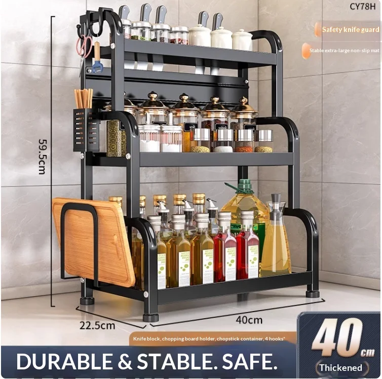 Modernt kryddställ för kök – bänkskivans förvaringshylla med tre våningar 17 Modernt kryddställ för kök – bänkskivans förvaringshylla med tre våningar - Bild 17