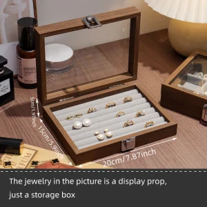 Smyckesförvaringslåda i valnötsfärg – exklusiv trälåda för ringar, örhängen, halsband och småprylar med flerdelade fack