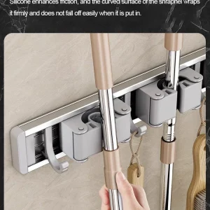 Mopp- och kvasthållare väggmonterad med 5 krokar