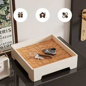 Entré-nyckelförvaringsbricka – lådaformad bricka med vävd läderimitation och lyxig inredningsdetalj