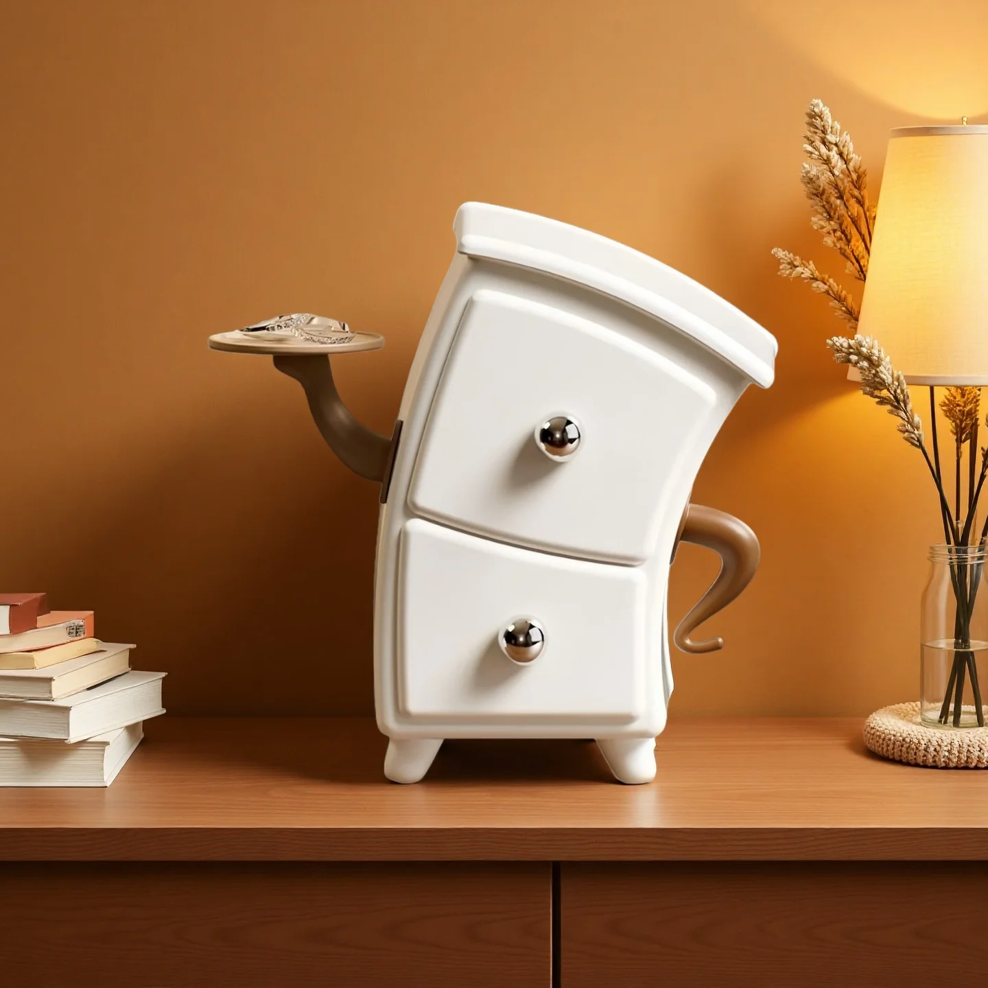 Smyckesförvaringslåda i unik form med kosmetikapuff-organizer och lådor 1 Smyckesförvaringslåda i unik form med kosmetikapuff-organizer och lådor