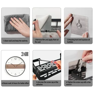 Väggmonterad hörn-/rektangulär badrumshylla utan borr