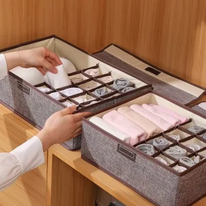 Underklädesförvaringsbox med sex fack och lock – lådinspirerad design i icke-vävt tyg