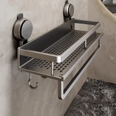 Sugkoppsväggmonterad badrumshylla utan borr – vägghängd organiserare för dusch och badrum