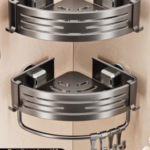 Alternative view of Sugkoppsmonterad hörnhylla i aluminium för badrum – väggmonterad hylla med ett hyllplan