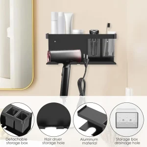 Väggmonterad hållare för hårtork med hylla – multifunktionell förvaringslösning för badrum 11 Väggmonterad hållare för hårtork med hylla – multifunktionell förvaringslösning för badrum