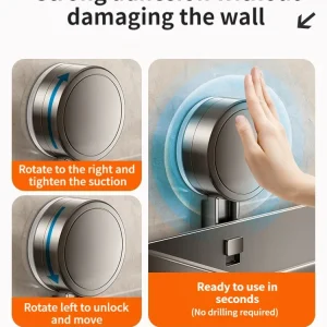 Sugkoppsmonterad badrumsförvaring i aluminium – väggmonterad hylla