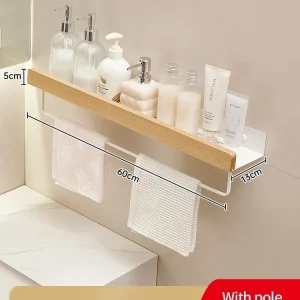 Hörnhylla i trä- och aluminium för badrum – väggmonterad