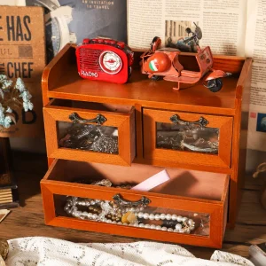 Skrivbordskorg i trä med lådor – Retro förvaring för smycken, makeup och småsaker 18 Skrivbordskorg i trä med lådor – Retro förvaring för smycken, makeup och småsaker