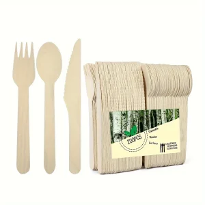 Alternative view of Premium träbestick – Engångsset (100/200 delar) med 50/100 gafflar, 25/50 knivar och 25/50 skedar; lämpliga för evenemang och catering. Innehåller 5,5 tum / 6,3 tum bestick samt 14 cm / 16 cm träbordssatser.