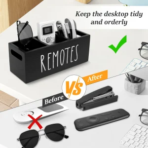 3‑facks träförvaringslåda för fjärrkontroller – för vardagsrum och småsaker