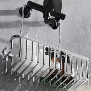 Väggmonterad duschförvaring i metall – enkel nivå 12 Väggmonterad duschförvaring i metall – enkel nivå