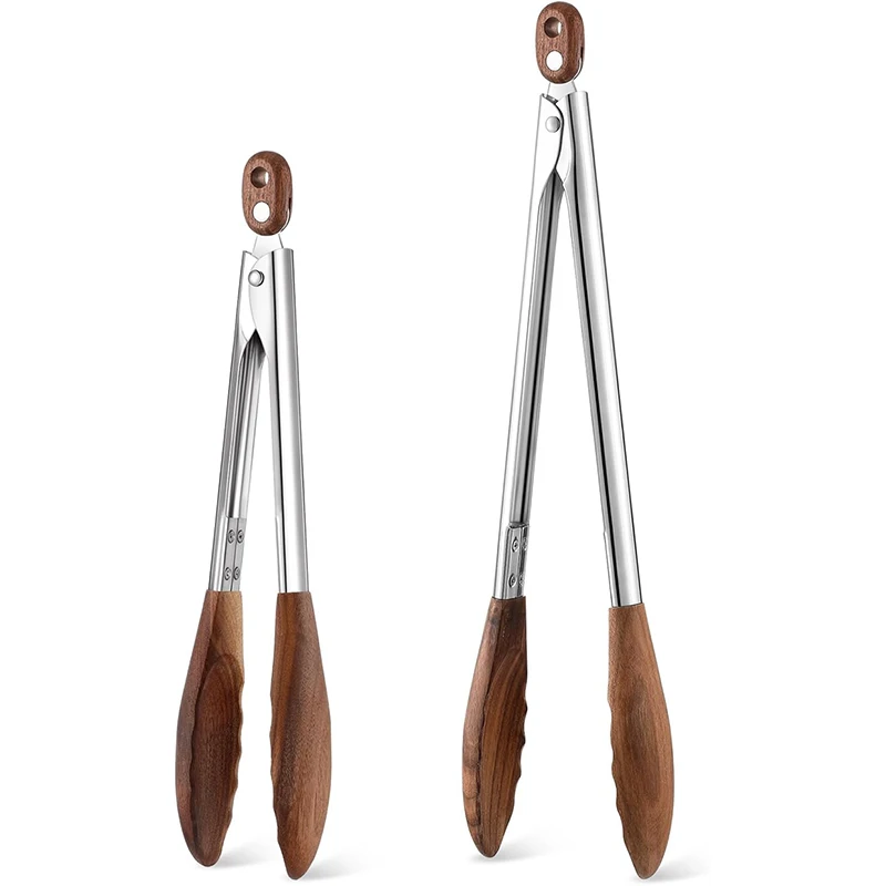 Kökstång i trä och rostfritt stål med trähandtag – lång tång för matlagning och sallad 9 Kökstång i trä och rostfritt stål med trähandtag – lång tång för matlagning och sallad - Bild 9