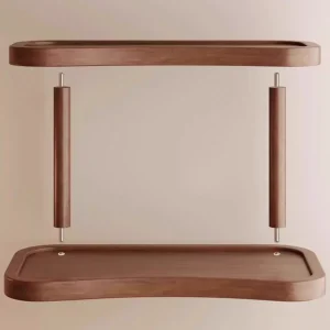 2‑nivåers förvaringshylla i trä – makeup- och mugghylla för vanity, kök och vardagsrum