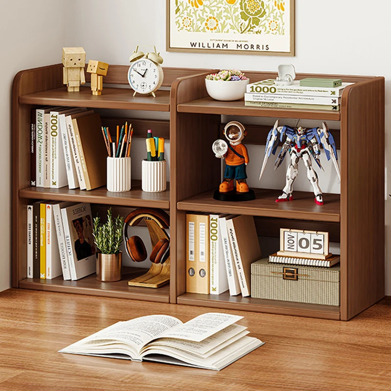 Enkel flervånings bokhylla med förvaringsbord i trä 1 Enkel flervånings bokhylla med förvaringsbord i trä