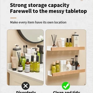 Hörnhylla i trä- och aluminium för badrum – väggmonterad